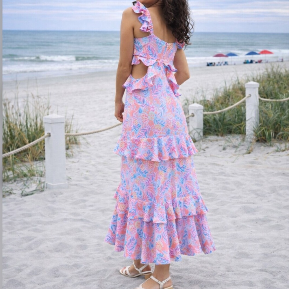 NEW SIMPLY SOUTHERN PINEAPPLE RUFFLE DRESS - MAXI - Picture 4 of 8